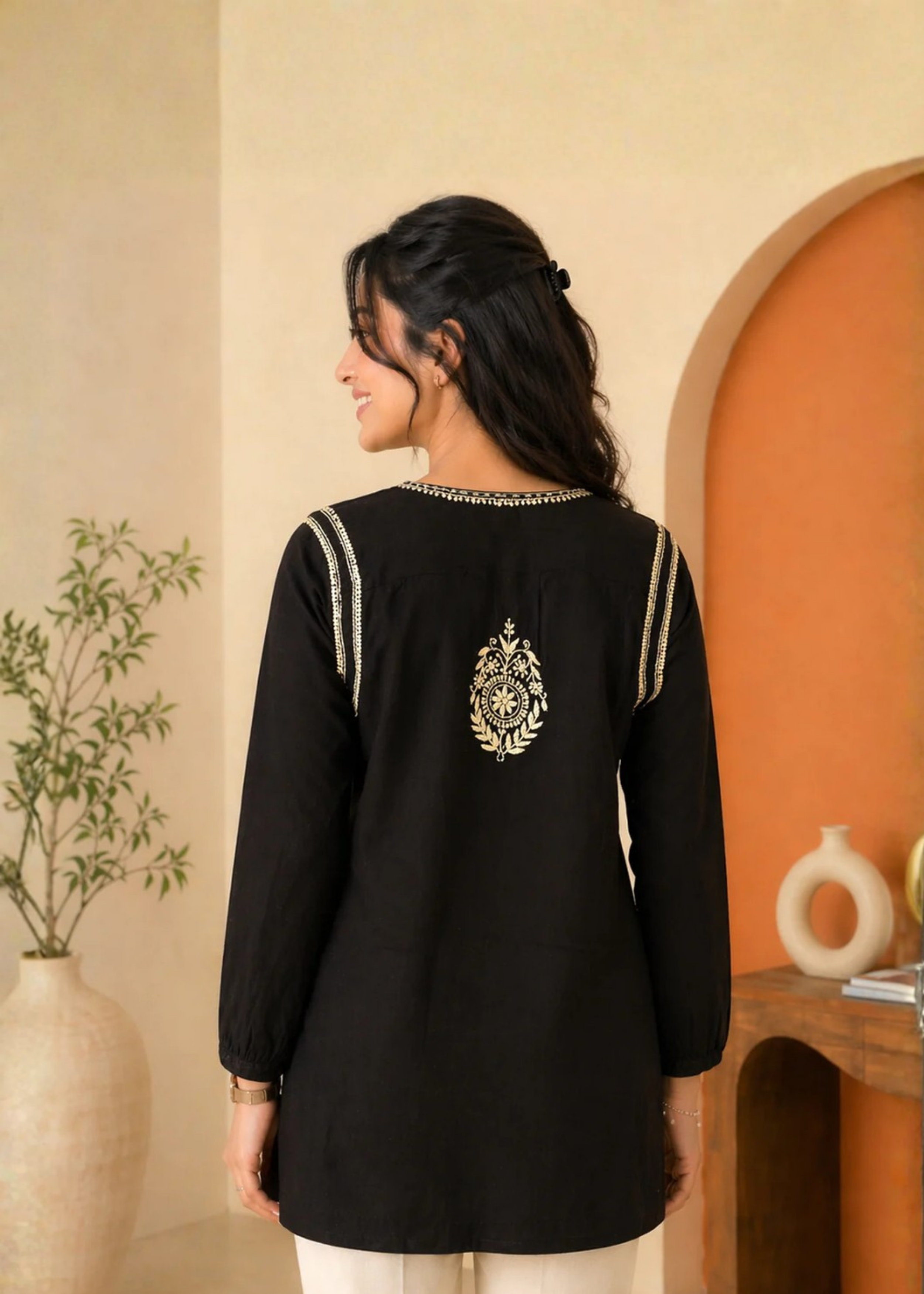 Mul Chikankari Kurti - Black