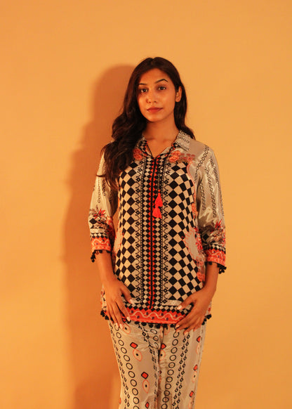 Grey Black Printed Coord