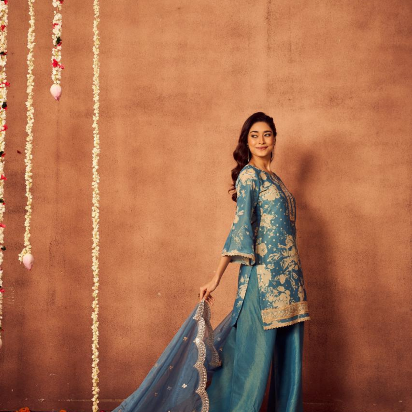 Blue Mirror Salwar Set | Shimmer Silk | 3 Piece Set