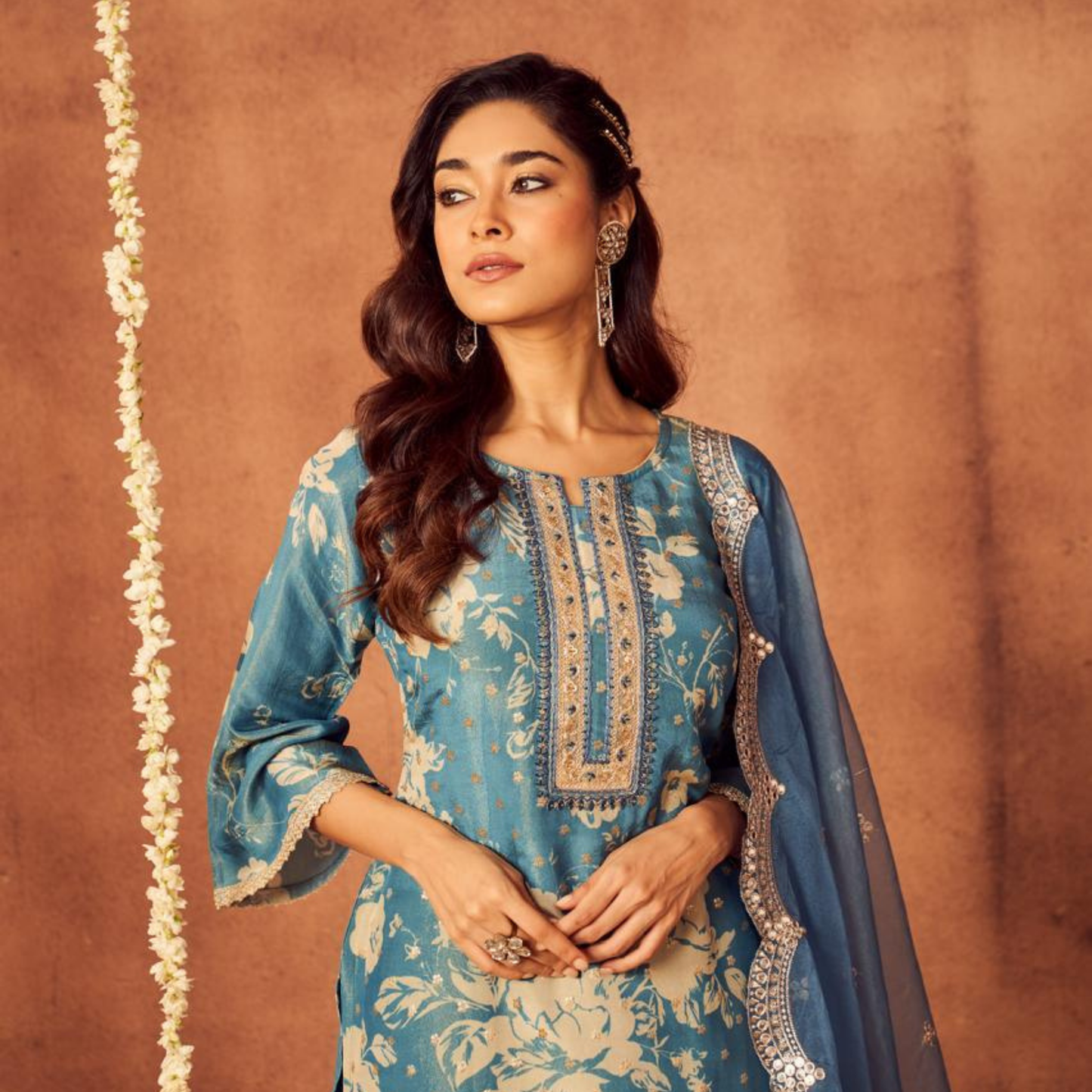Blue Mirror Salwar Set | Shimmer Silk | 3 Piece Set