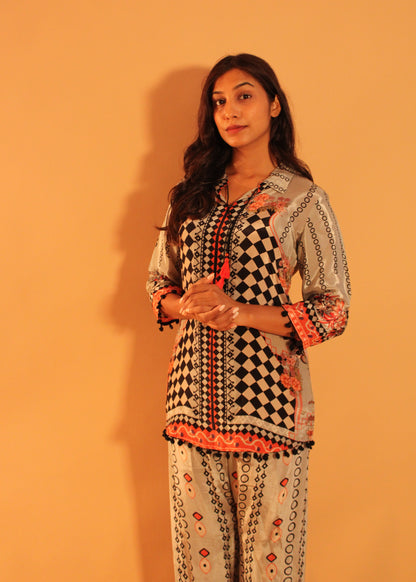 Grey Black Printed Coord