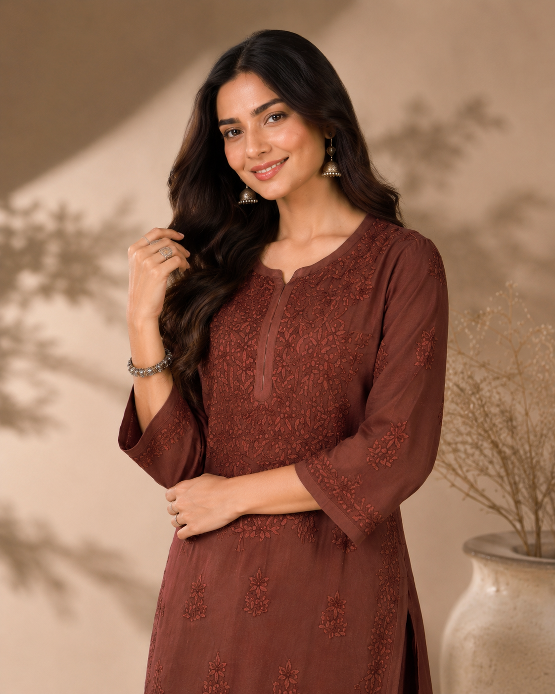 Adaa Chikankari 2 Piece Set - Brown