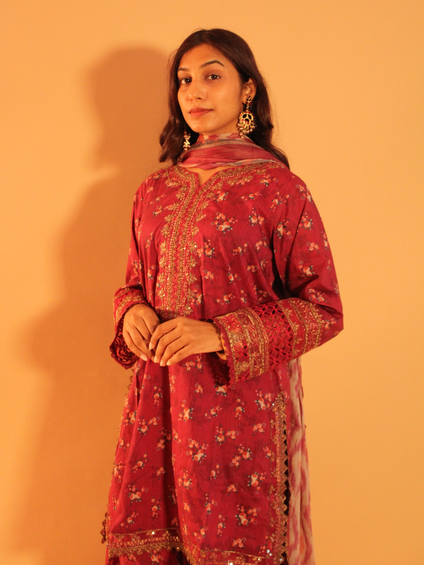 Deep Pink Farshi Salwar Set | Pure Cotton | 3 Piece Set