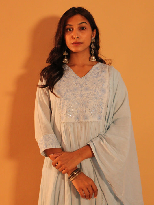 Sky Blue Salwar Set | Pure Cotton | 3 Piece Set