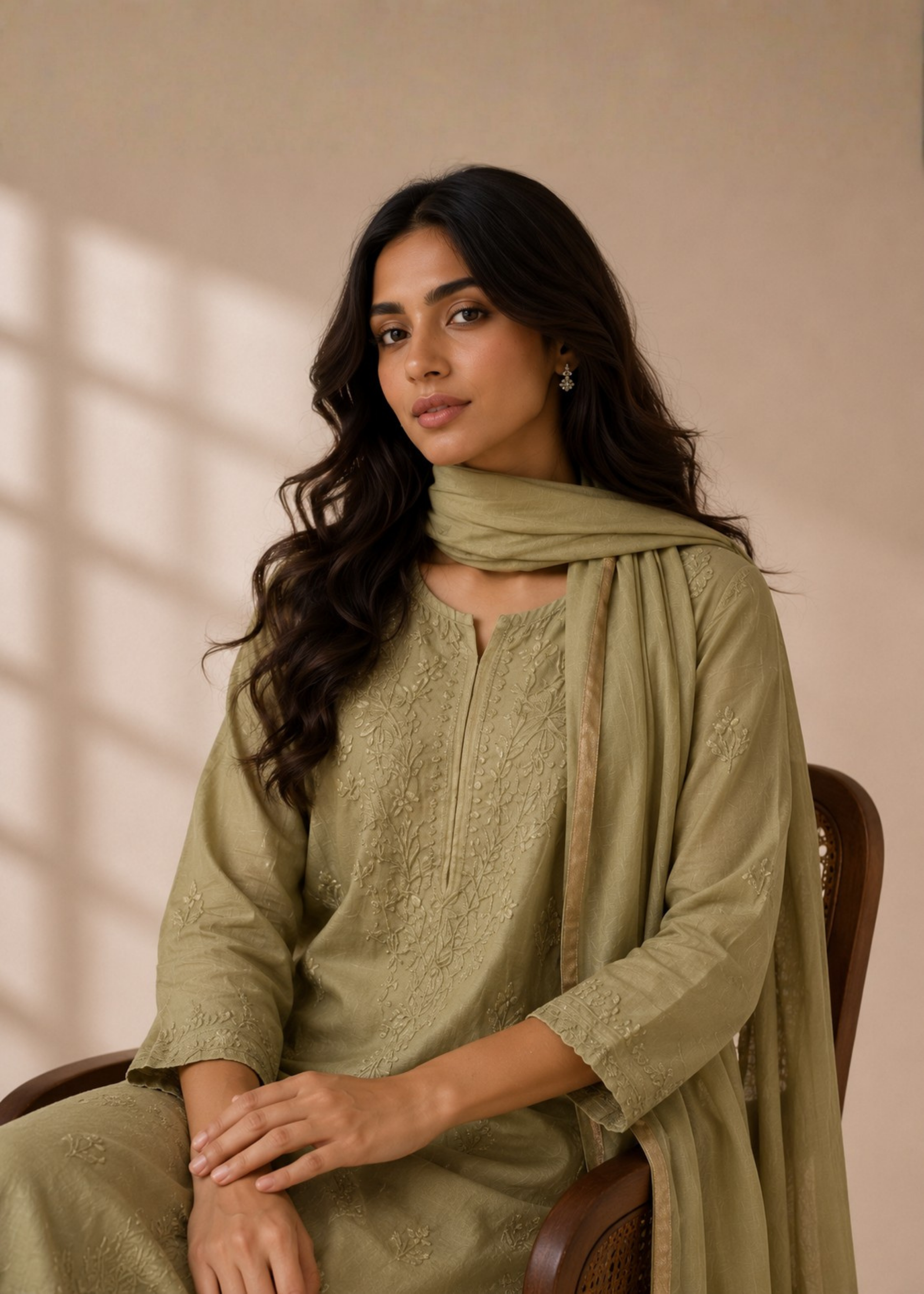 Noor Chikankari 3 Piece Set - Lime Green