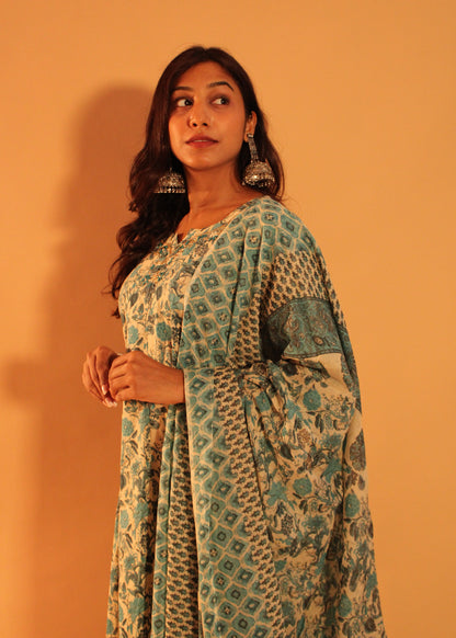 Floral Blue Anarkali Salwar