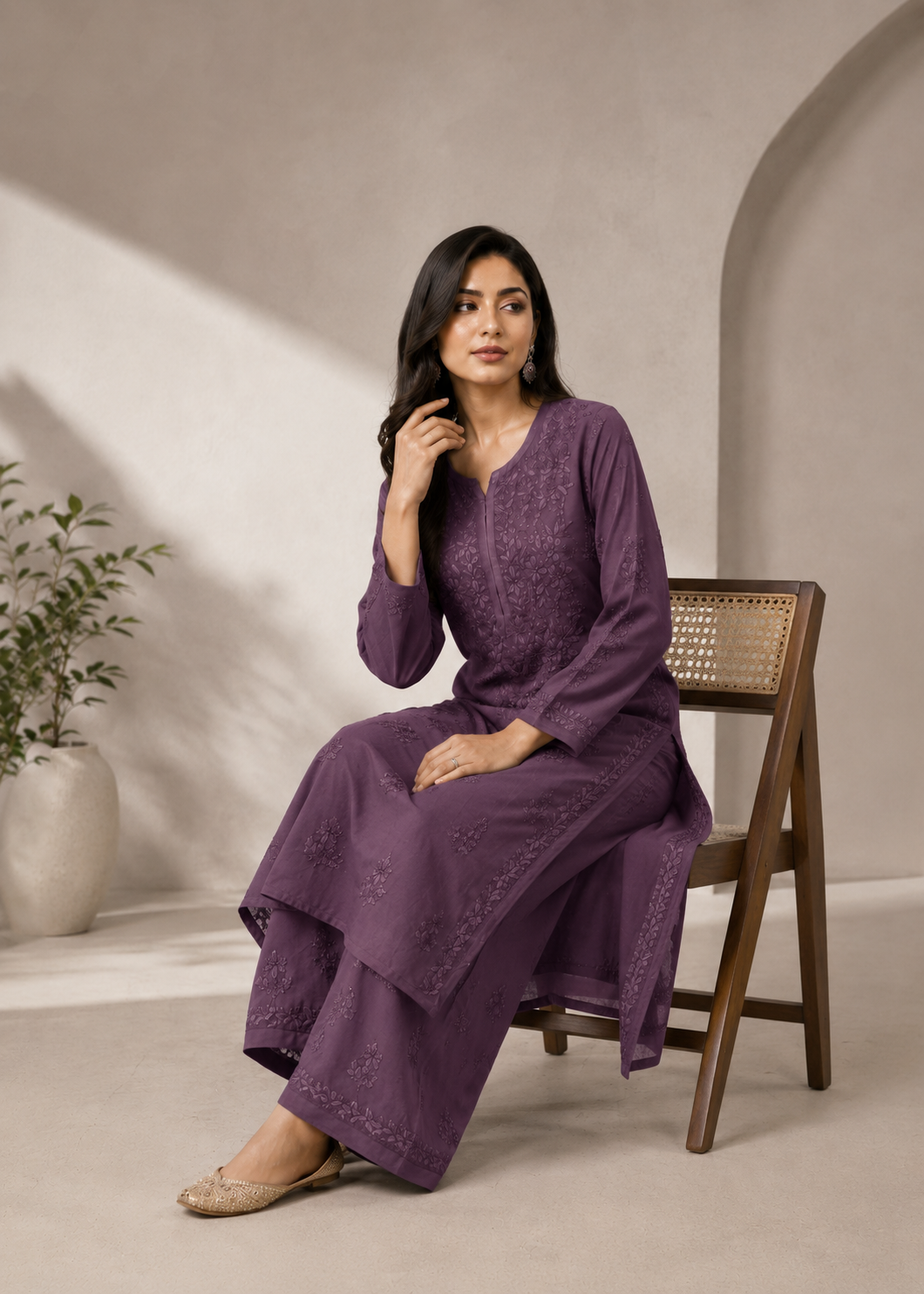 Adaa Chikankari 2 Piece Set - Berry Purple