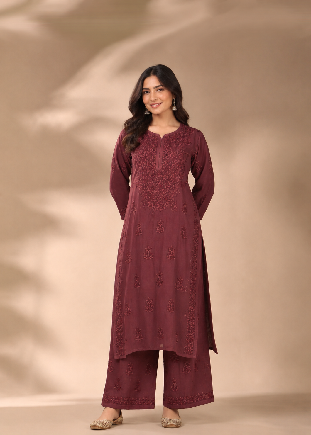 Adaa Chikankari 2 Piece Set - Deep Rust
