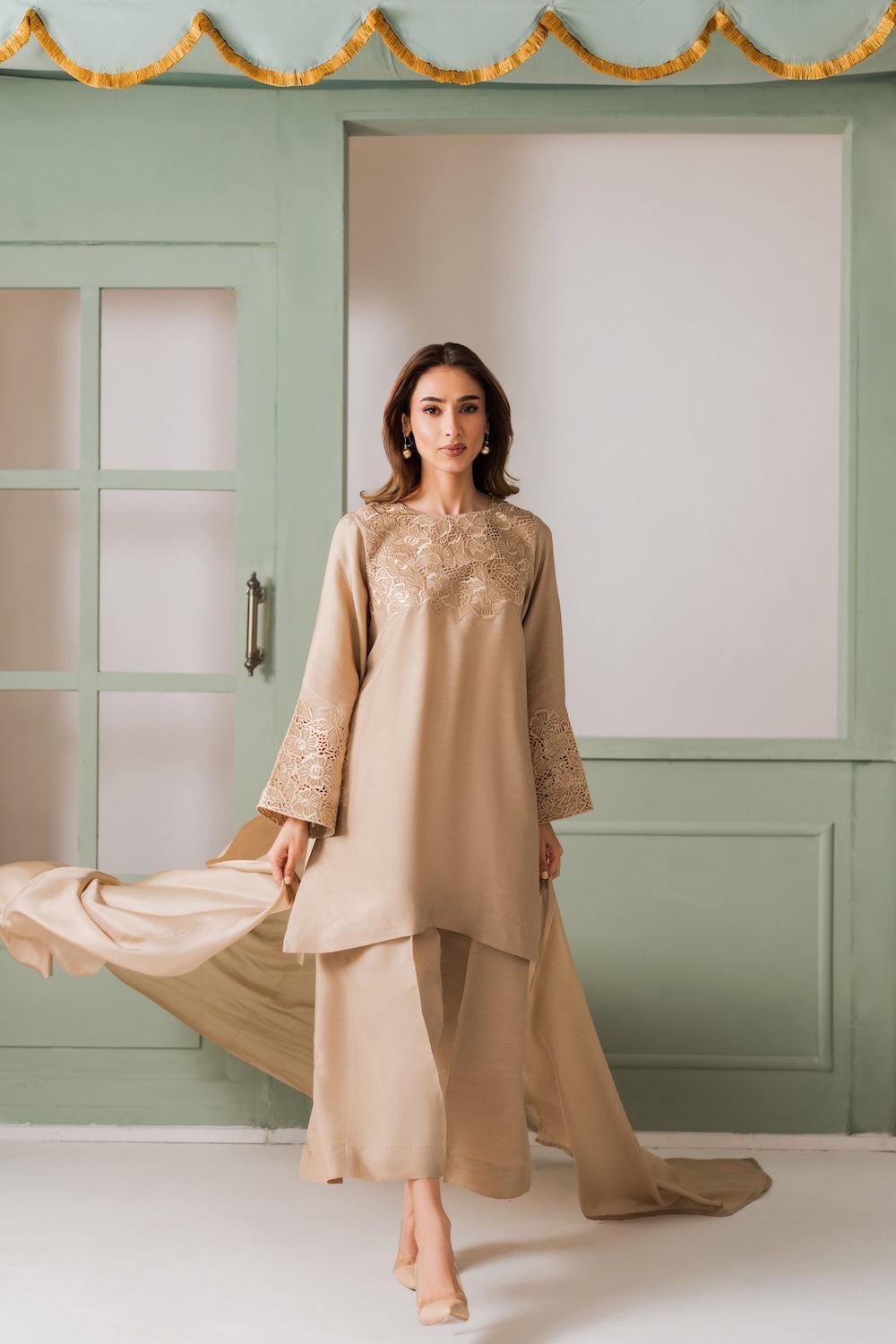 Beige Embroidered Salwar