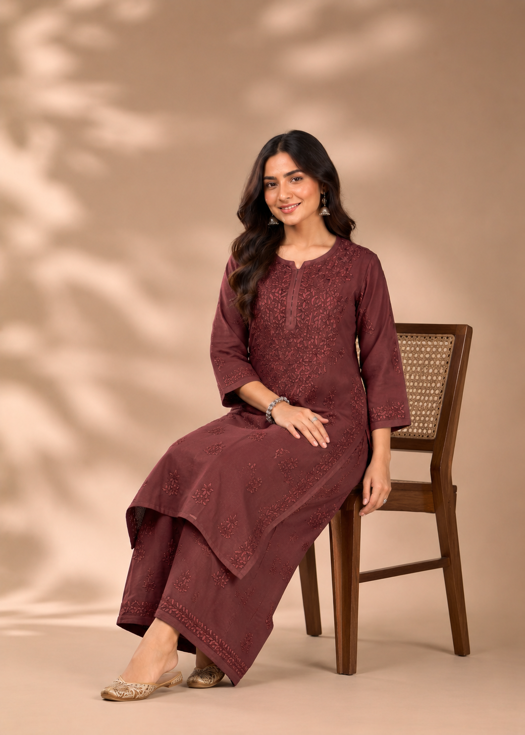 Adaa Chikankari 2 Piece Set - Deep Rust
