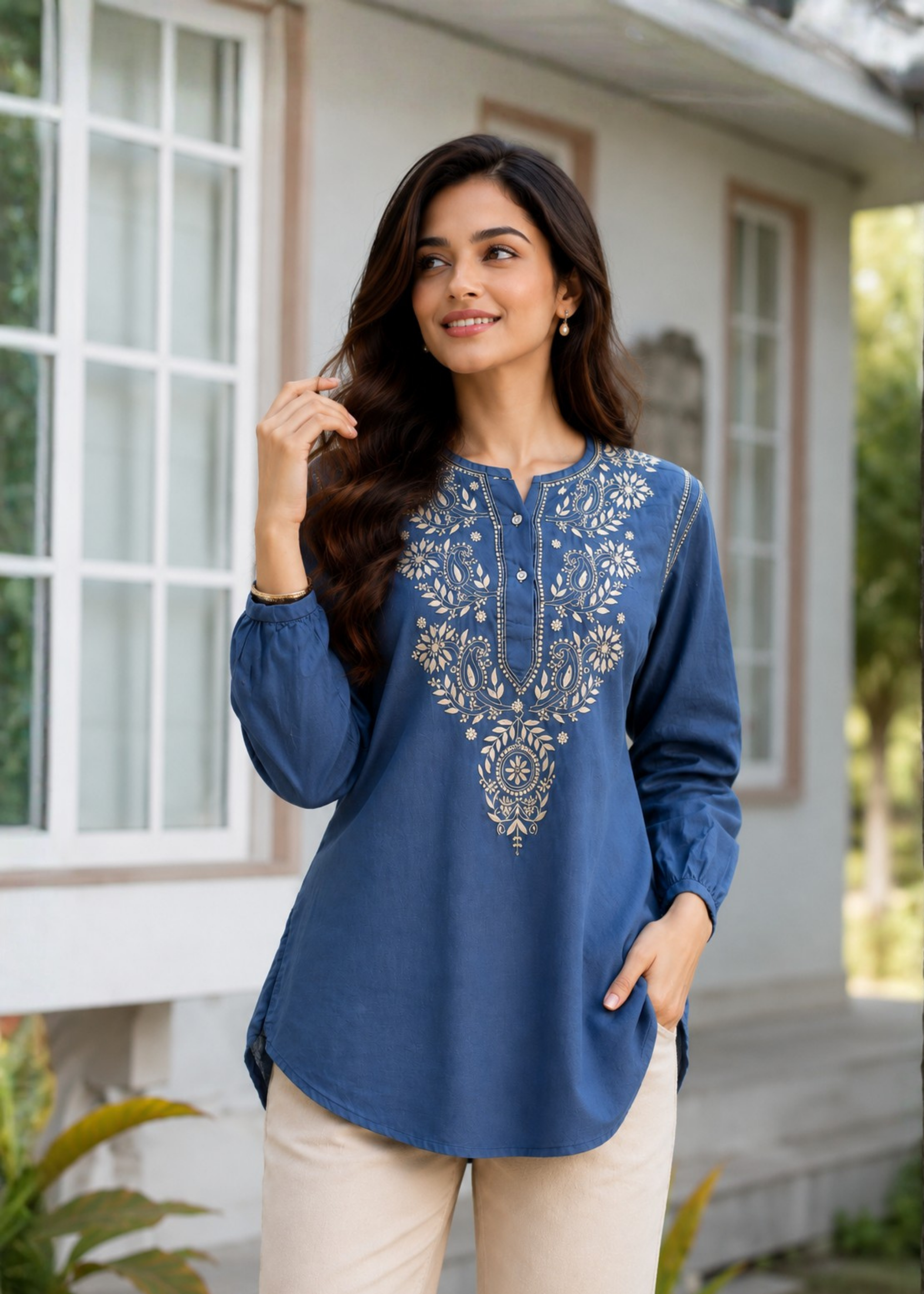 Mul Chikankari Kurti - Blue