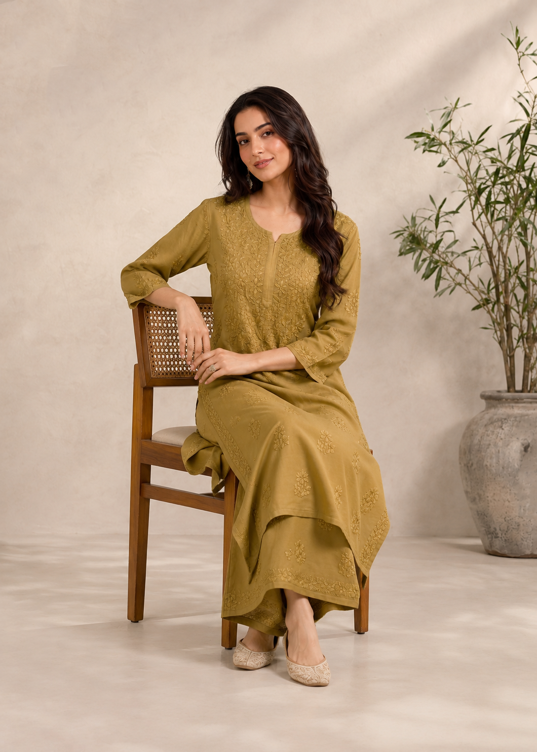 Adaa Chikankari 2 Piece Set - Mustard