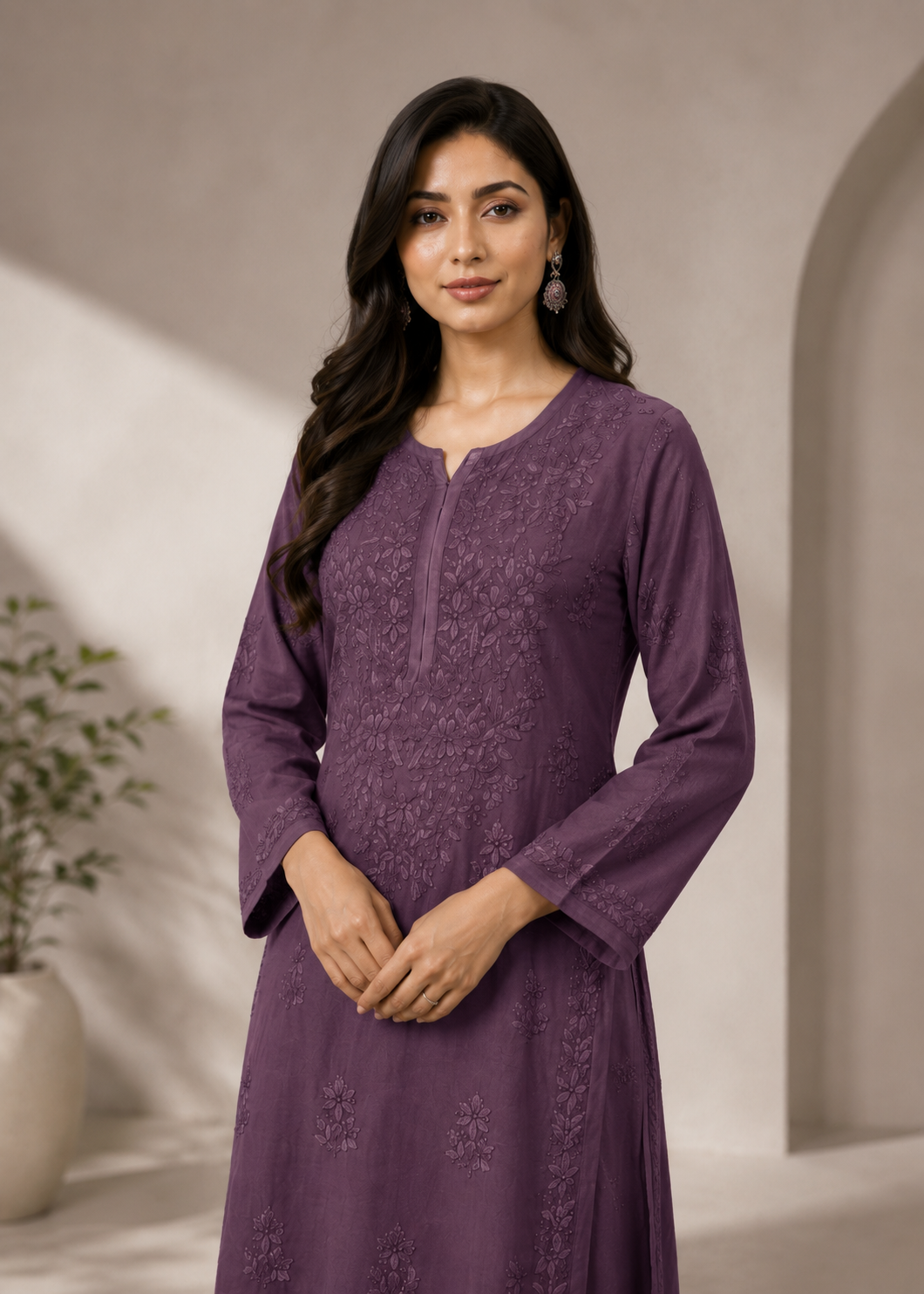 Adaa Chikankari 2 Piece Set - Berry Purple