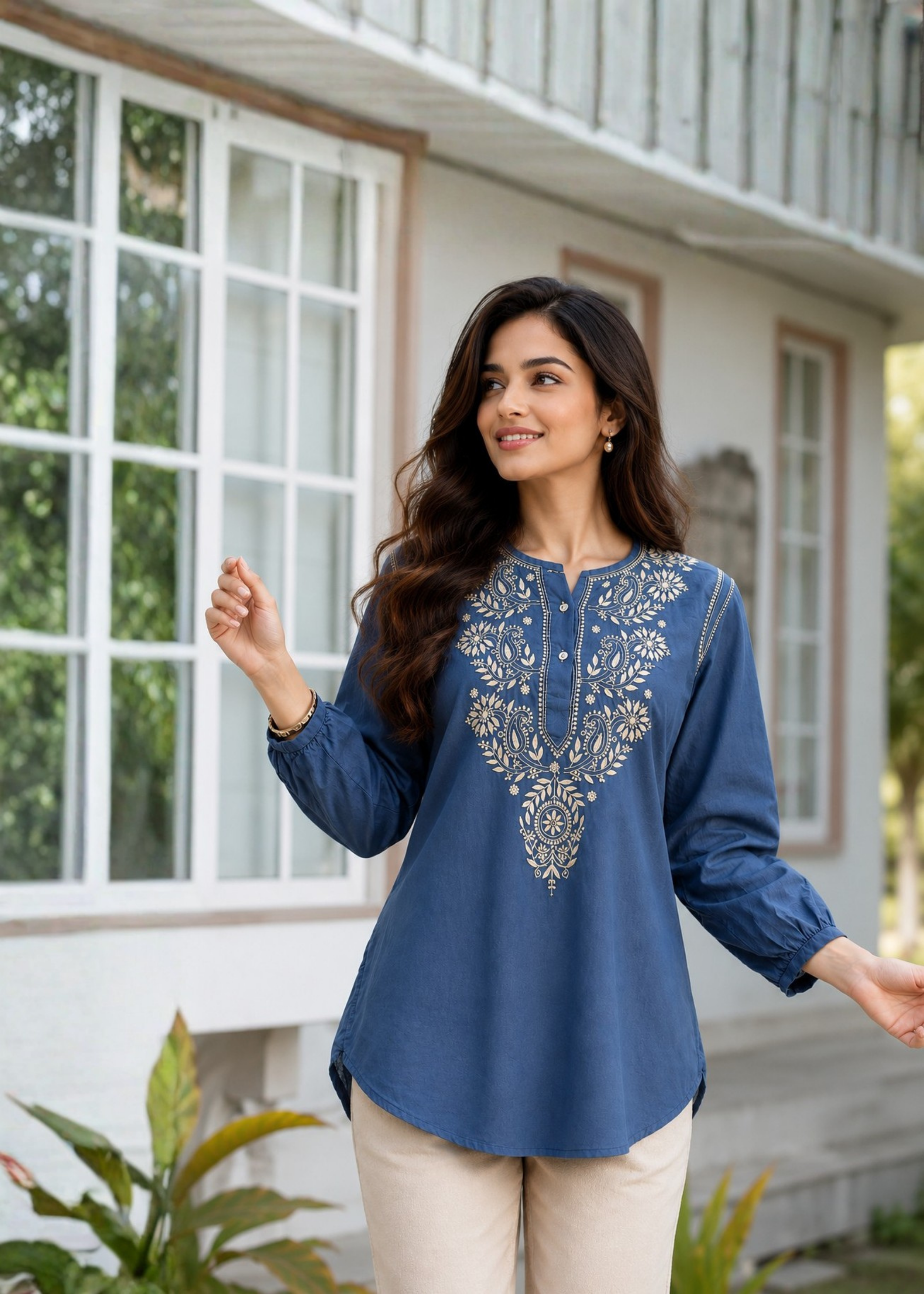 Mul Chikankari Kurti - Blue