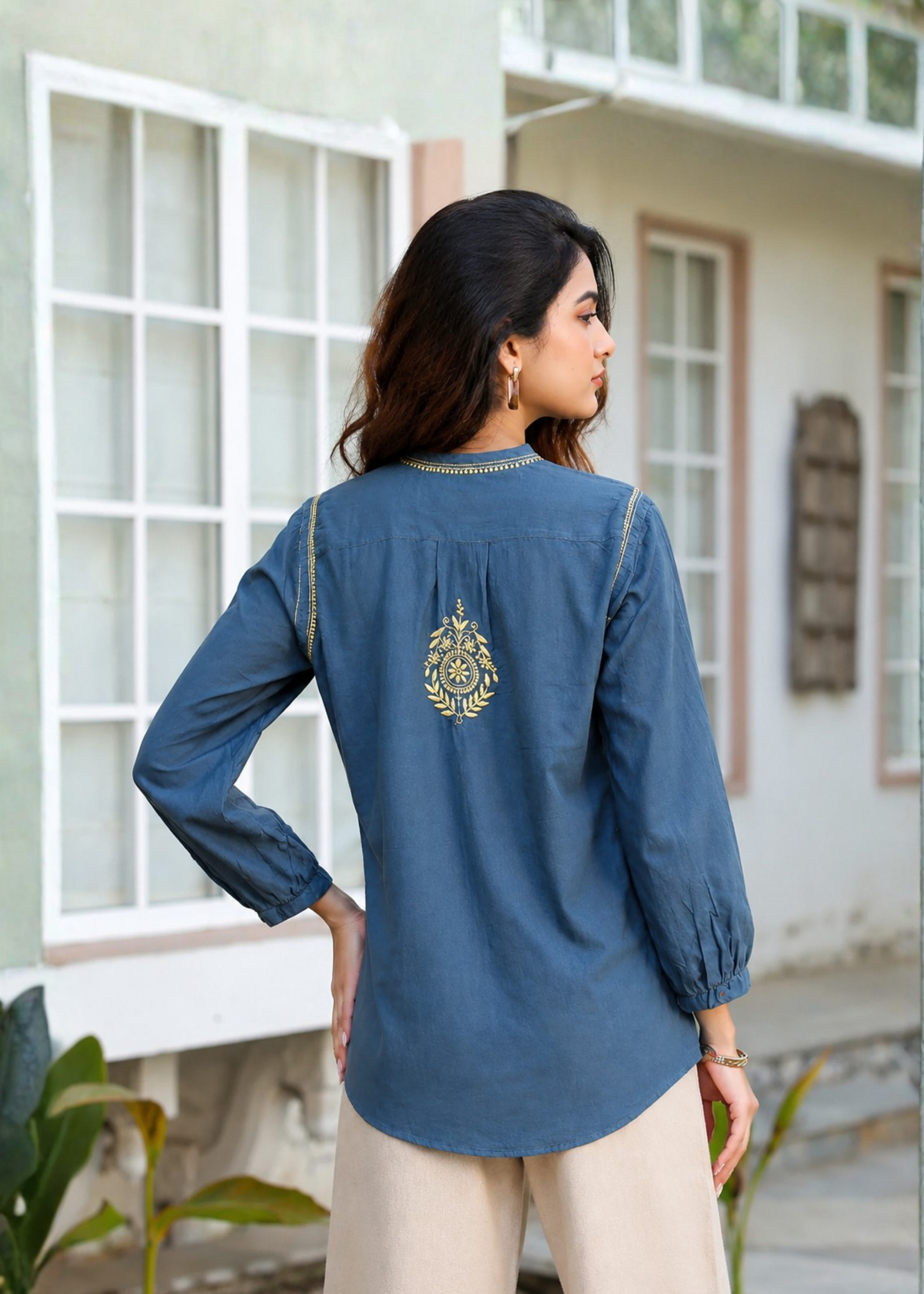 Mul Chikankari Kurti - Blue