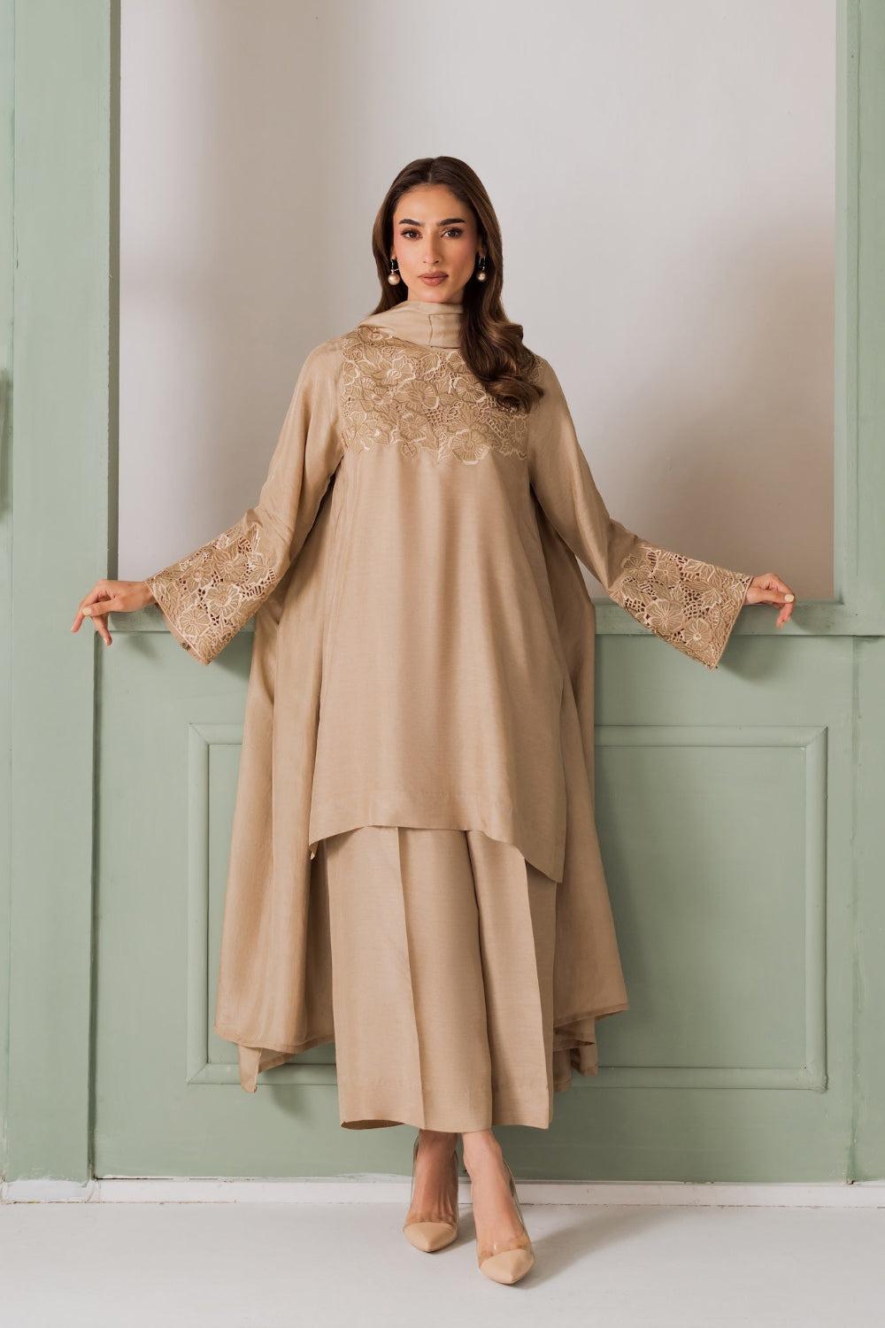 Beige Embroidered Salwar