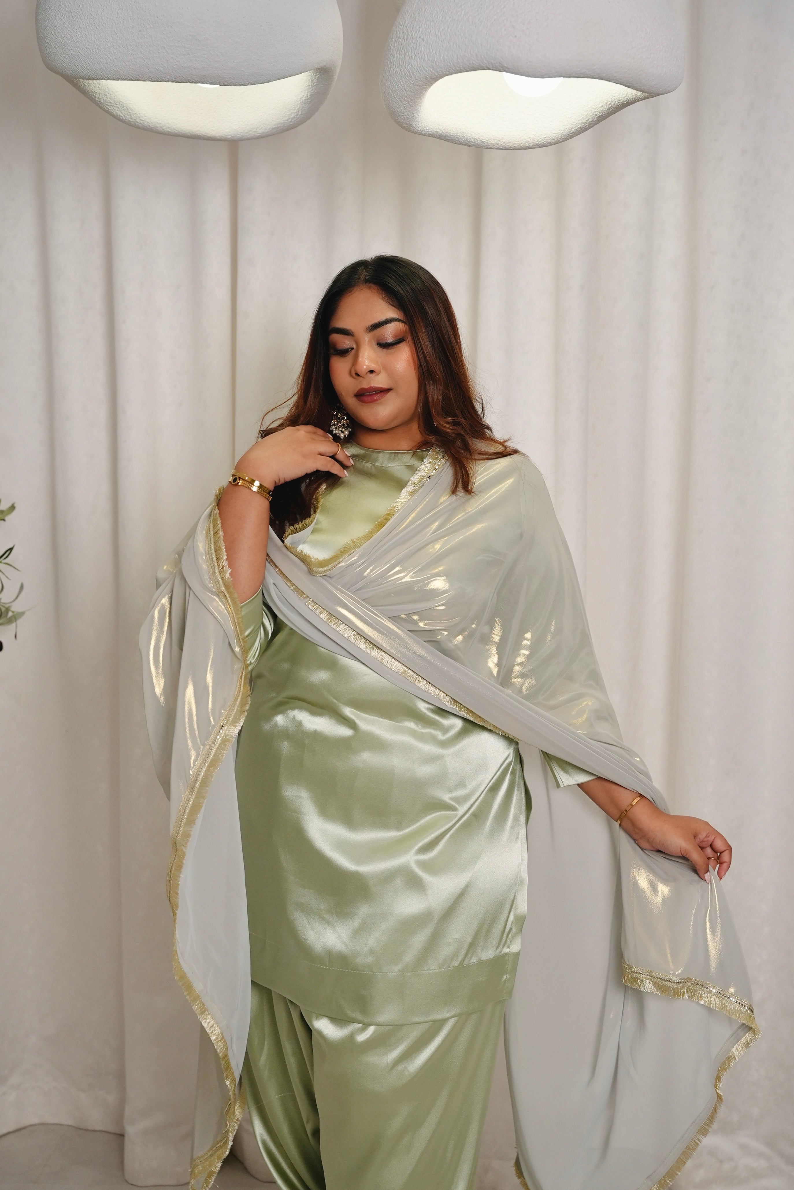 Sage Green Farshi Salwar with Potli