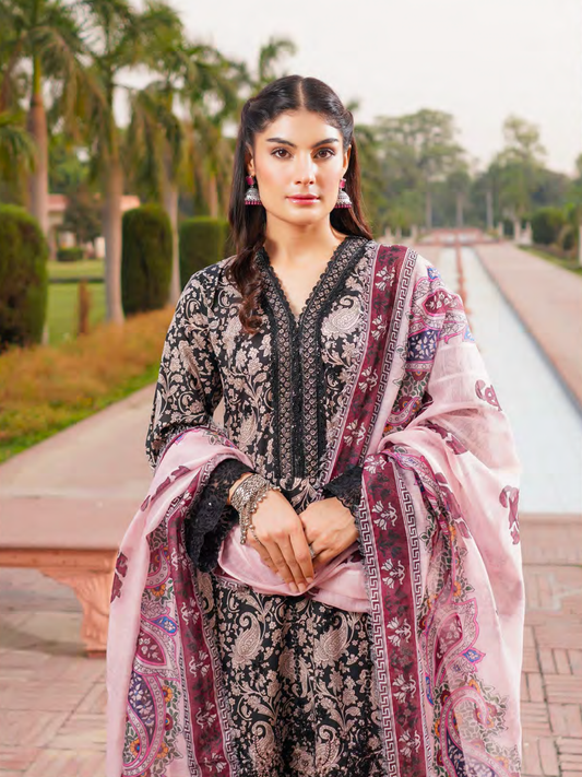 Black Embroidered Stitched Salwar Set | Lawn Cotton | Munira