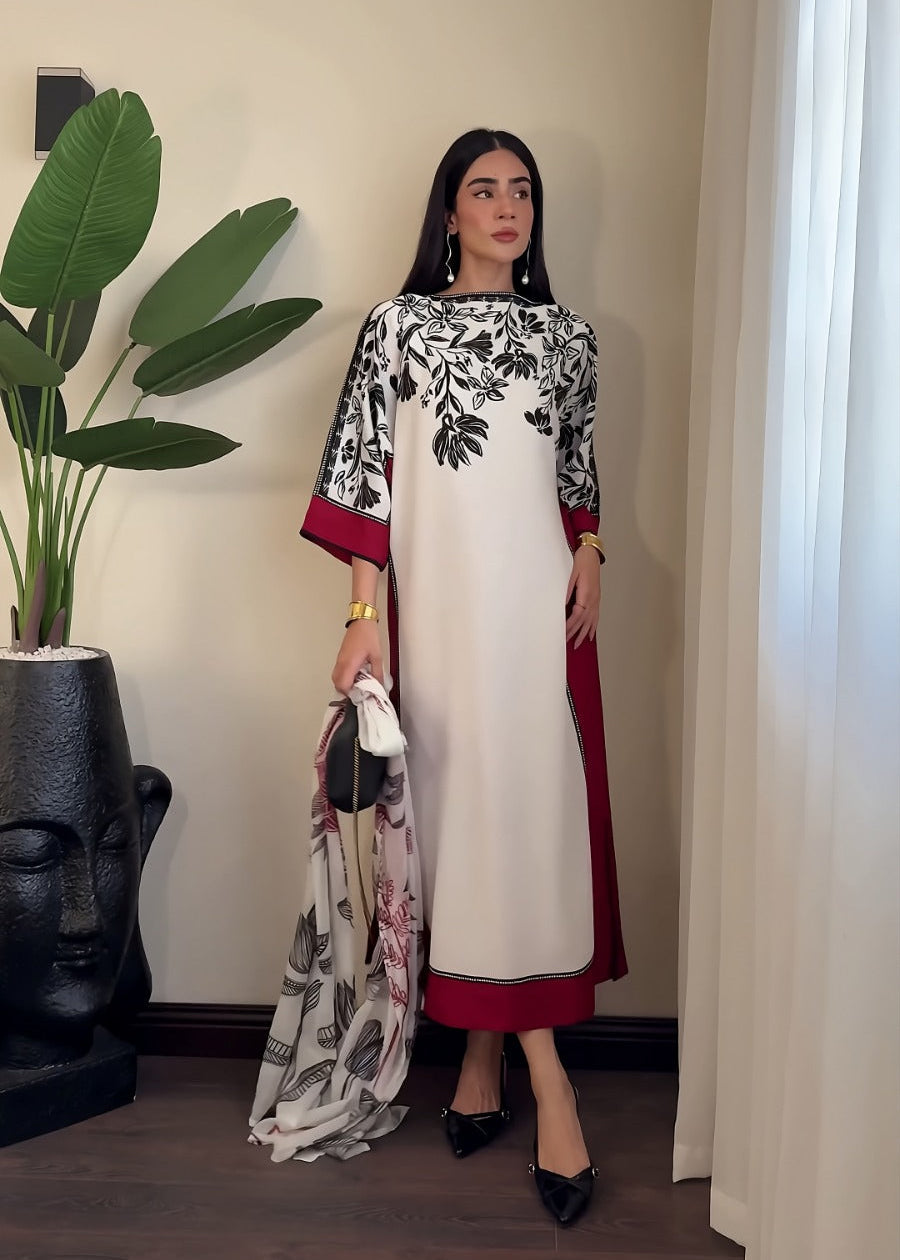 Leafy Red Kaftaan + Dupatta