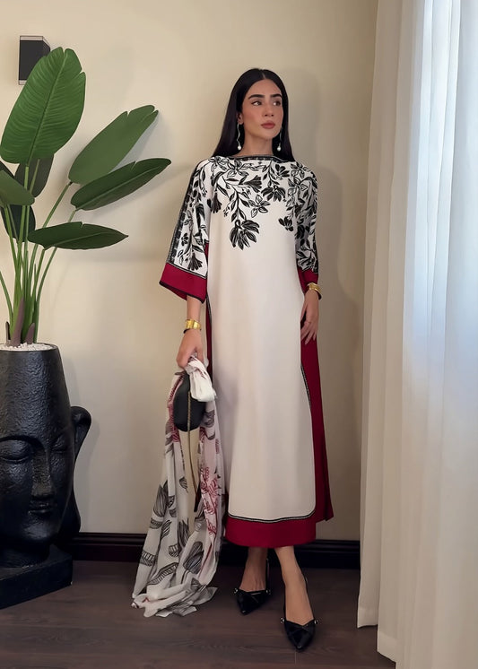 Leafy Red Kaftaan + Dupatta