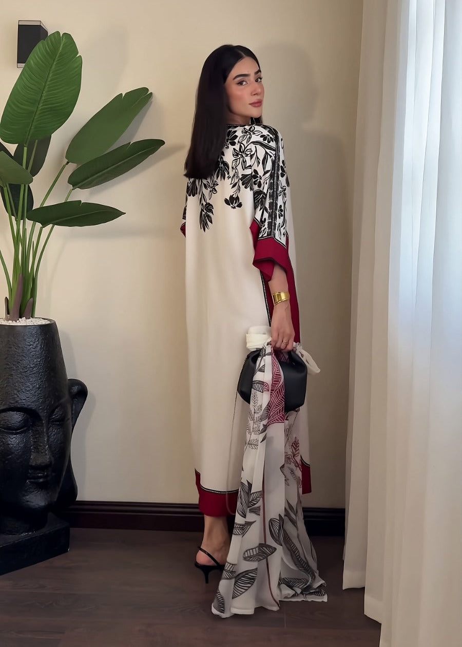 Leafy Red Kaftaan + Dupatta