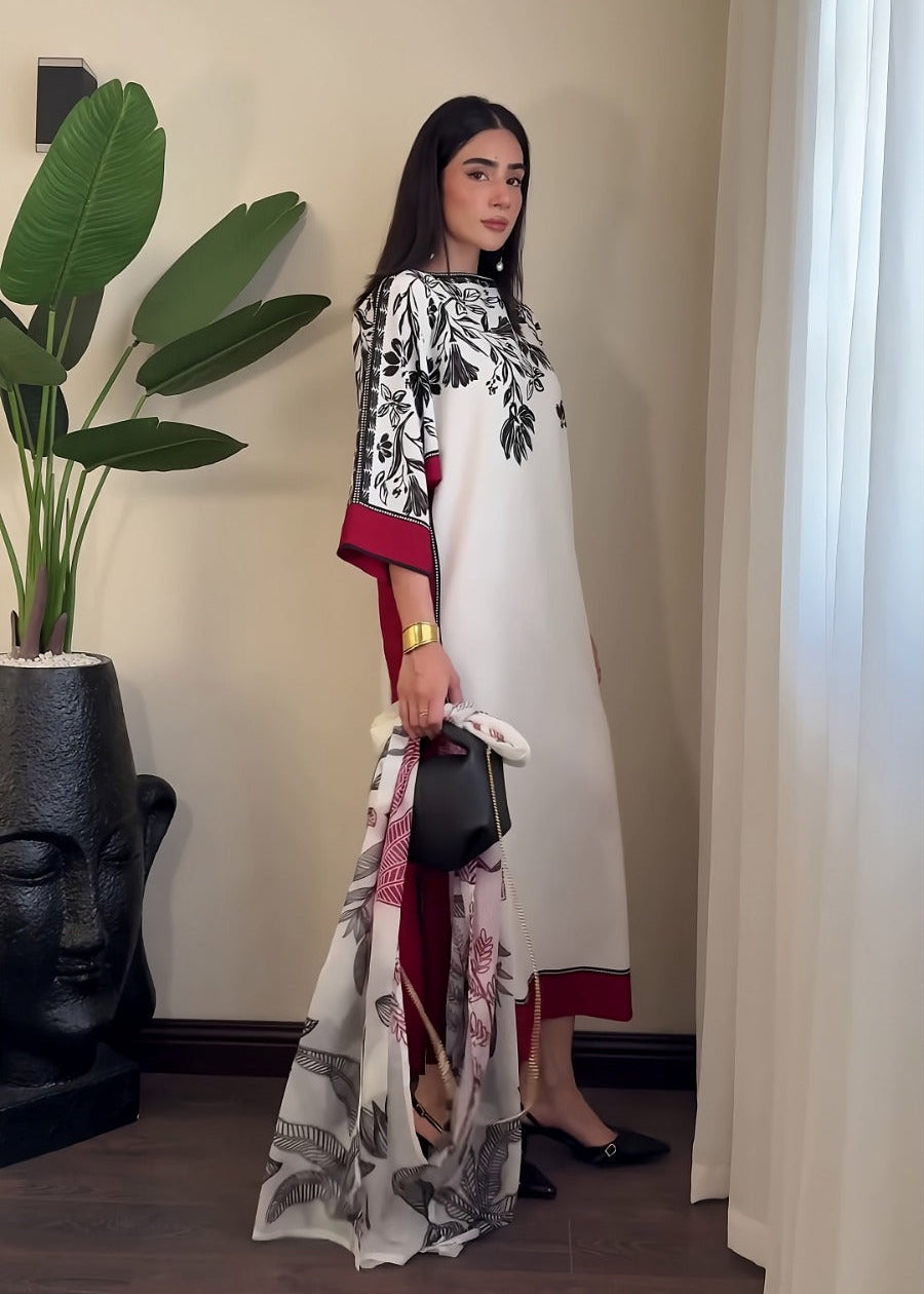 Leafy Red Kaftaan + Dupatta