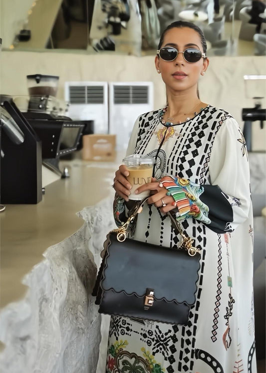 White Patterned Kaftaan