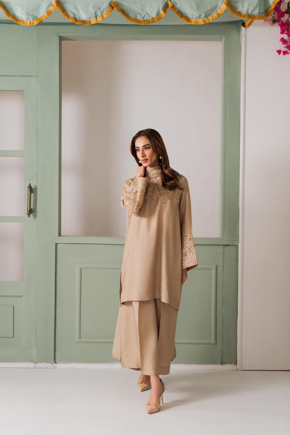 Beige Embroidered Salwar