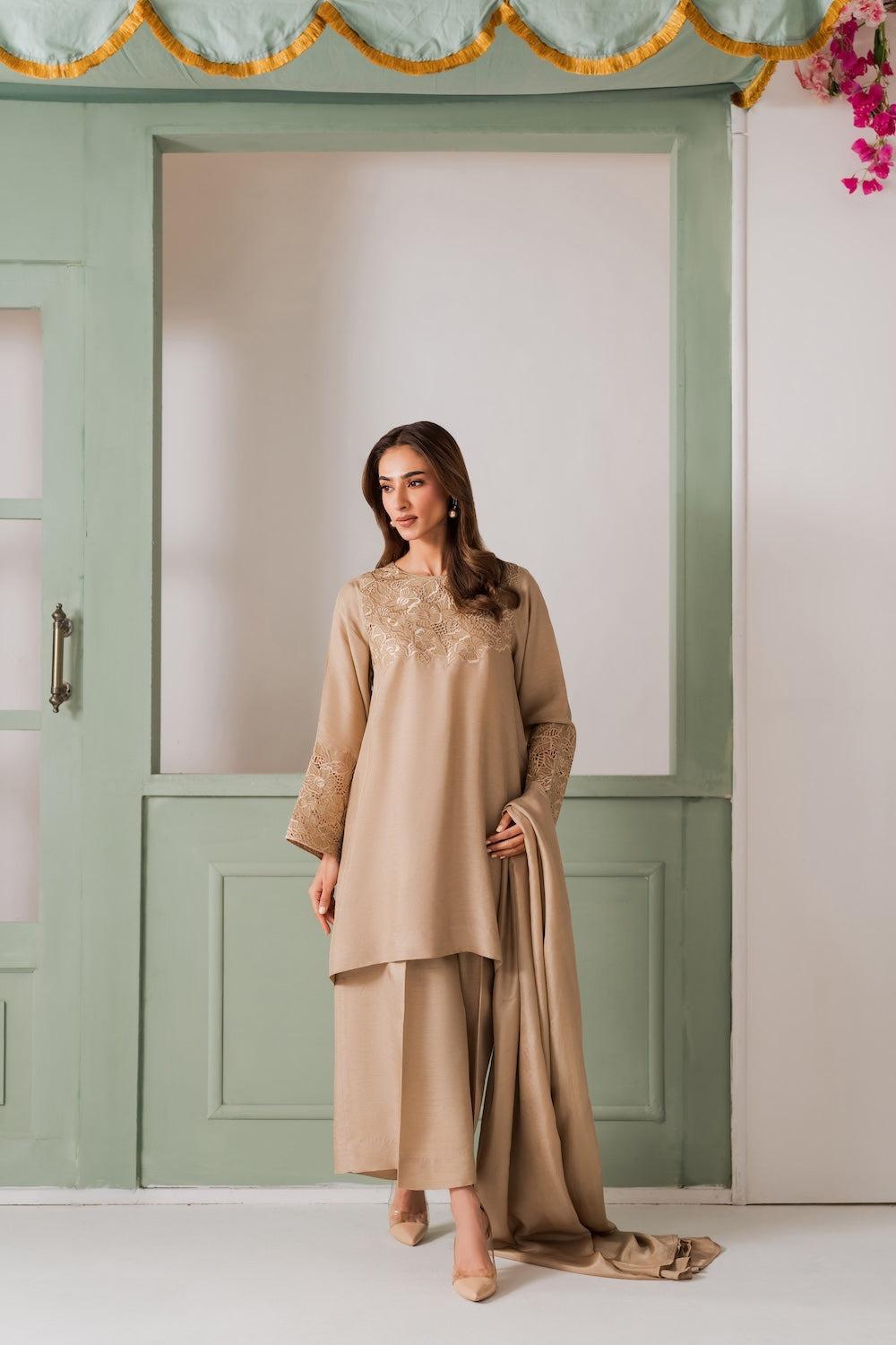 Beige Embroidered Salwar