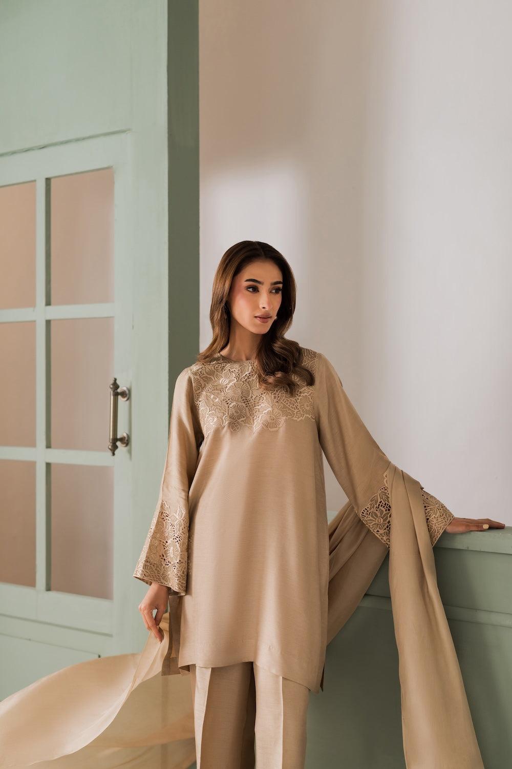 Beige Embroidered Salwar