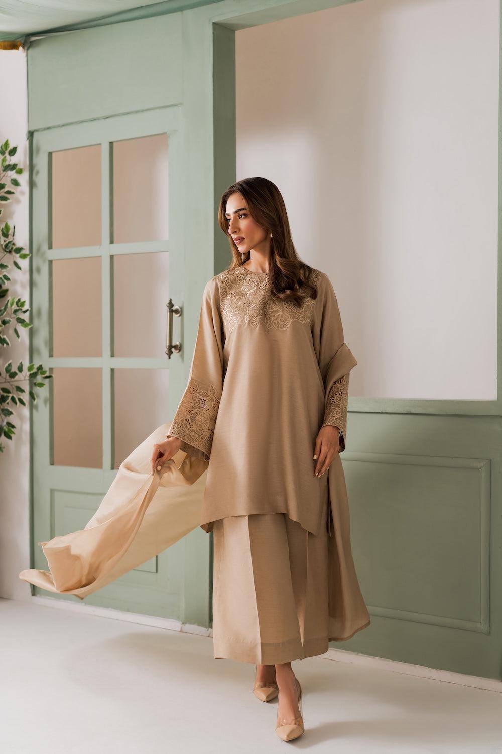 Beige Embroidered Salwar
