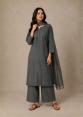 Noor Chikankari 3 Piece Set - Dark Grey